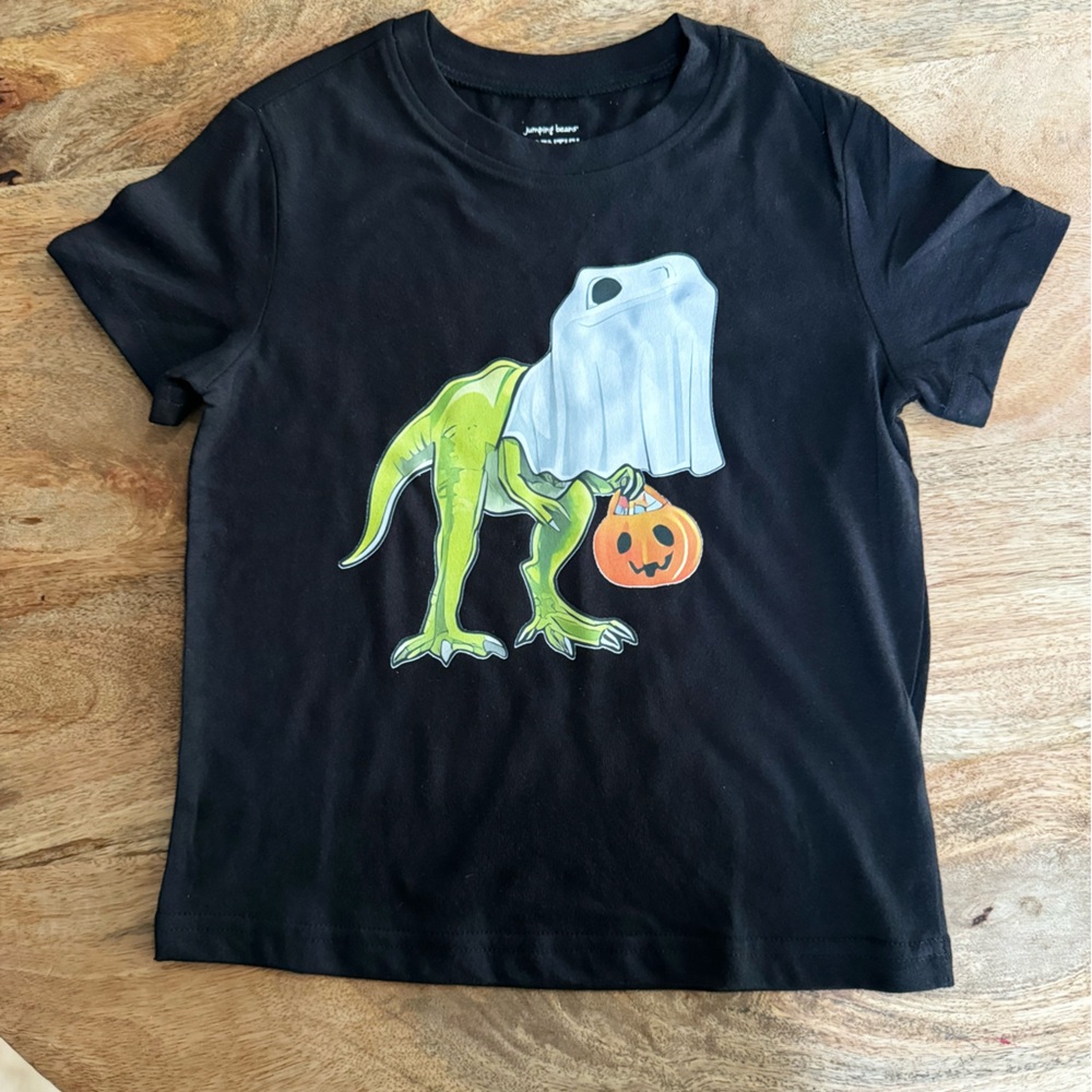 Kids’ Dinosaur Halloween Tee – Black Trick-or-Treat Shirt